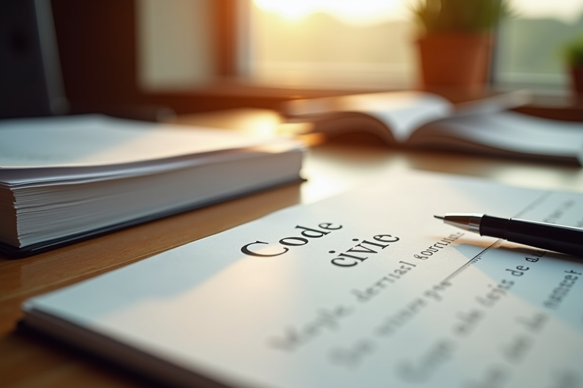 Pile de documents juridiques français avec stylo sur bureau en bois