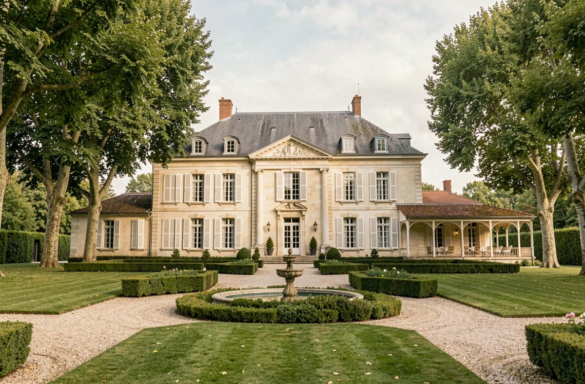 Domaine du Parc en Seine-et-Marne, manoir de réception avec jardin formel et terrasse couverte