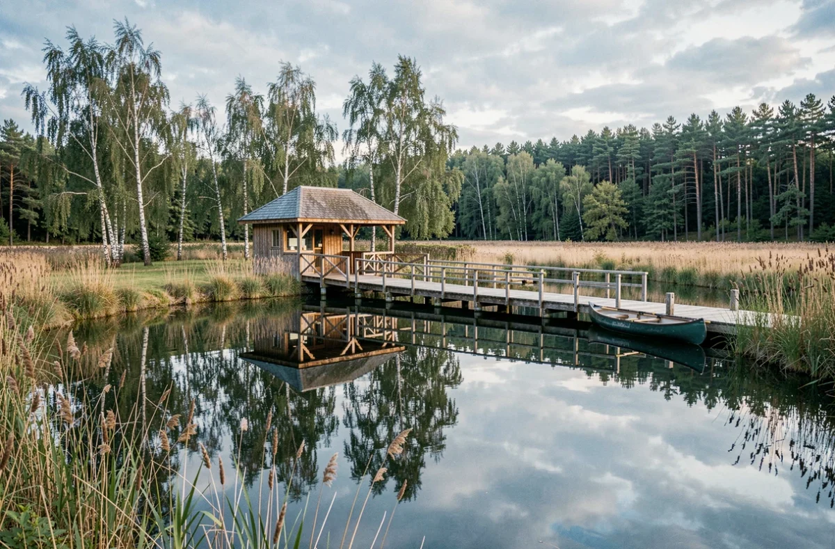 Domaine Les Étangs de la Bassée, pavillon de réception en bord d'étang dans un cadre naturel préservé en Seine-et-Marne