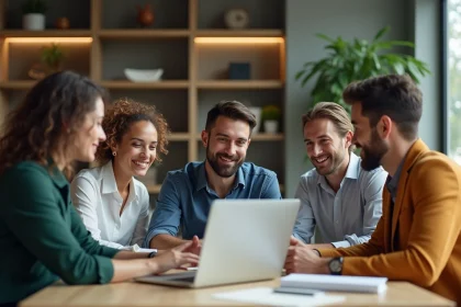 Groupe de professionnels en réunion dans un bureau moderne