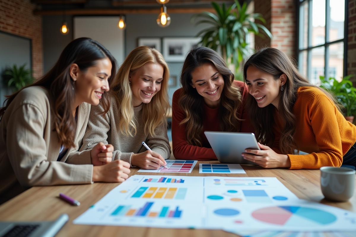 Groupe de jeunes adultes collaborant autour d une table créative en loft urbain