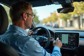 Voiture autonome franchissant un rond-point sans conducteur