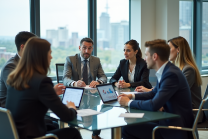Groupe de professionnels en réunion dans un bureau moderne