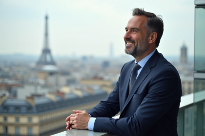 Homme d'affaires confiant regardant la ville de Paris