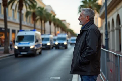 Homme d'âge moyen près des barrières de police à Cannes