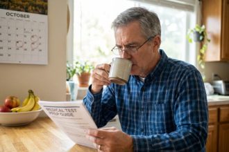 Homme lisant des conseils sur la préparation à une prise de sang