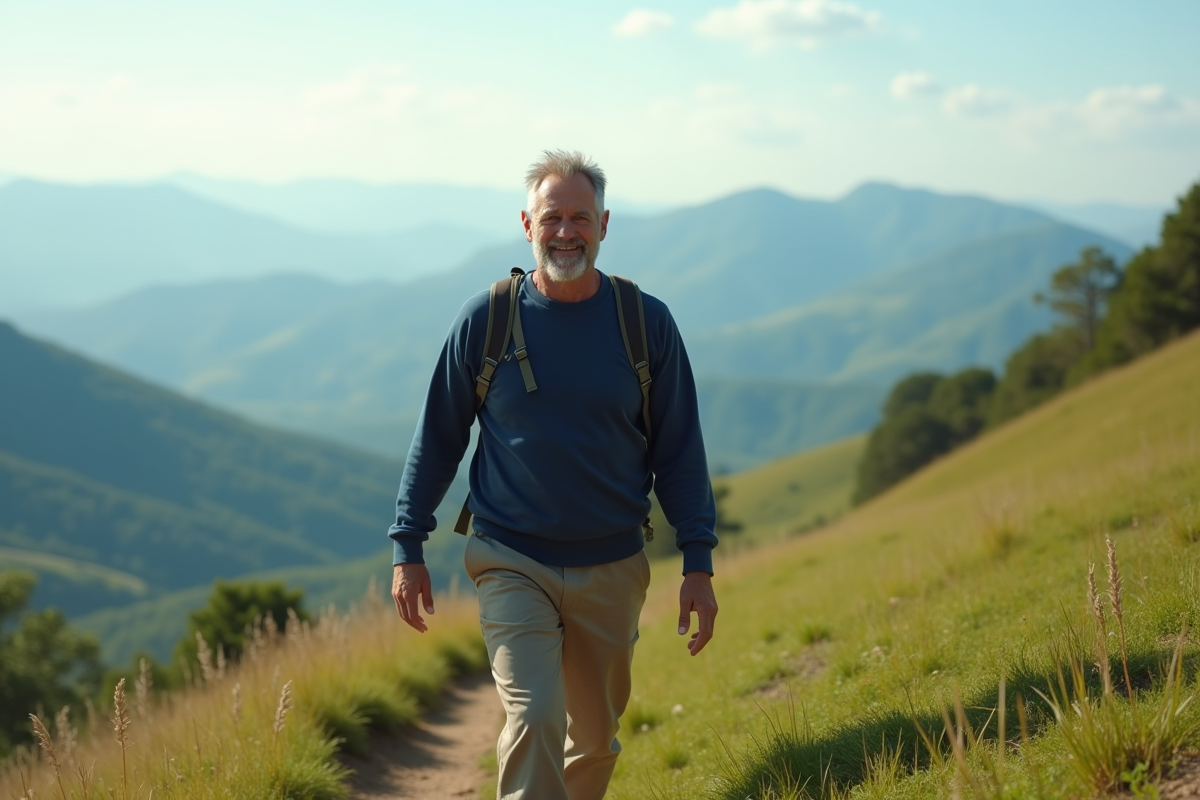 Homme en randonnée dans un paysage de montagne