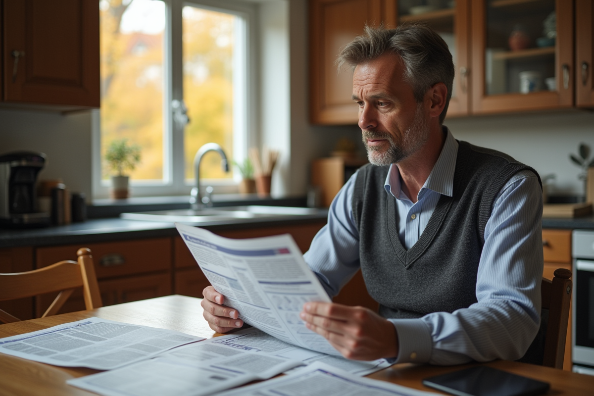 Homme lisant des nouvelles financières à la maison
