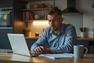 Homme stressé regardant des graphiques de cryptomonnaie