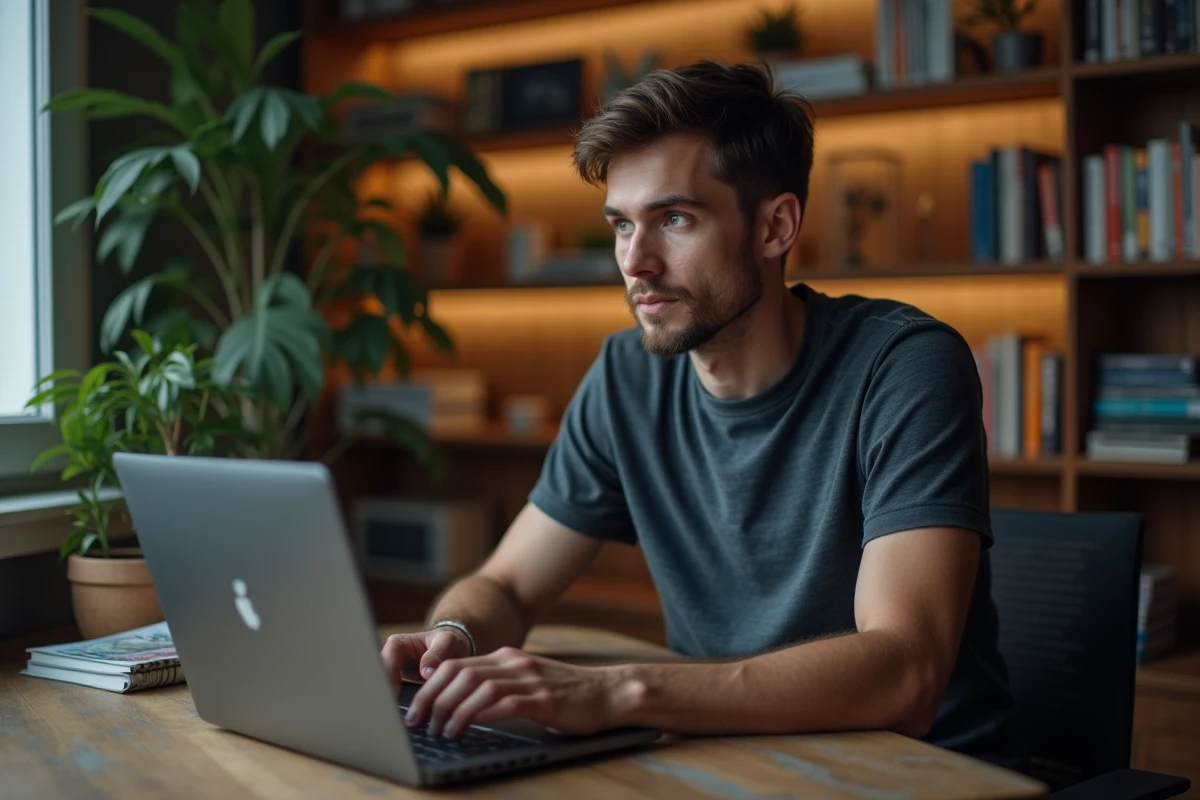 Jeune homme concentré devant un ordinateur avec erreur Phoenix Scan