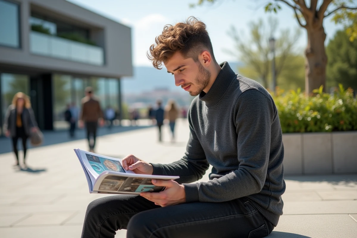 Jeune homme lisant un catalogue d