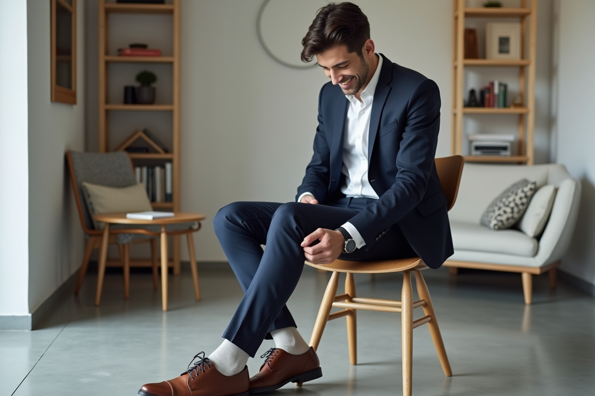 Jeune homme en costume dans un loft moderne