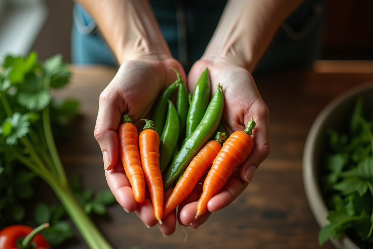 Mains tenant des légumes en V au-dessus d