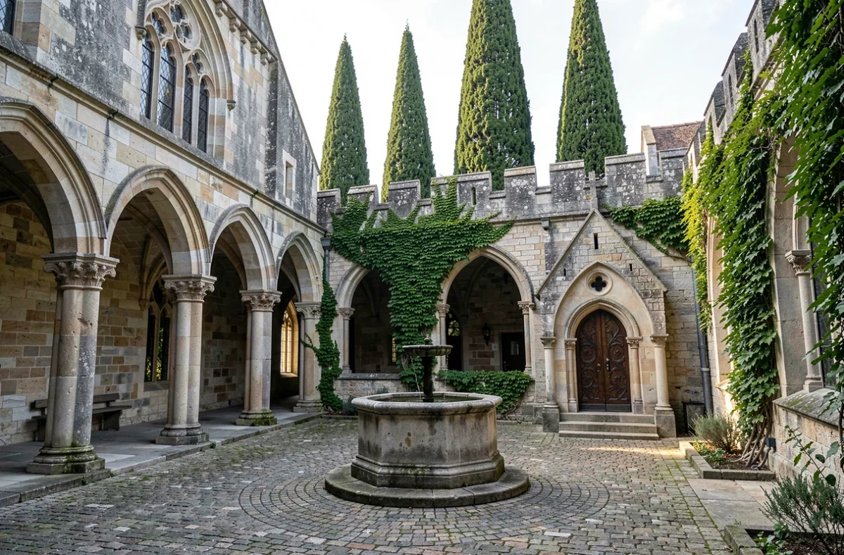 Le Prieuré de Saint Cyr, ancienne bâtisse historique reconvertie en salle de réception avec cloître et cour pavée